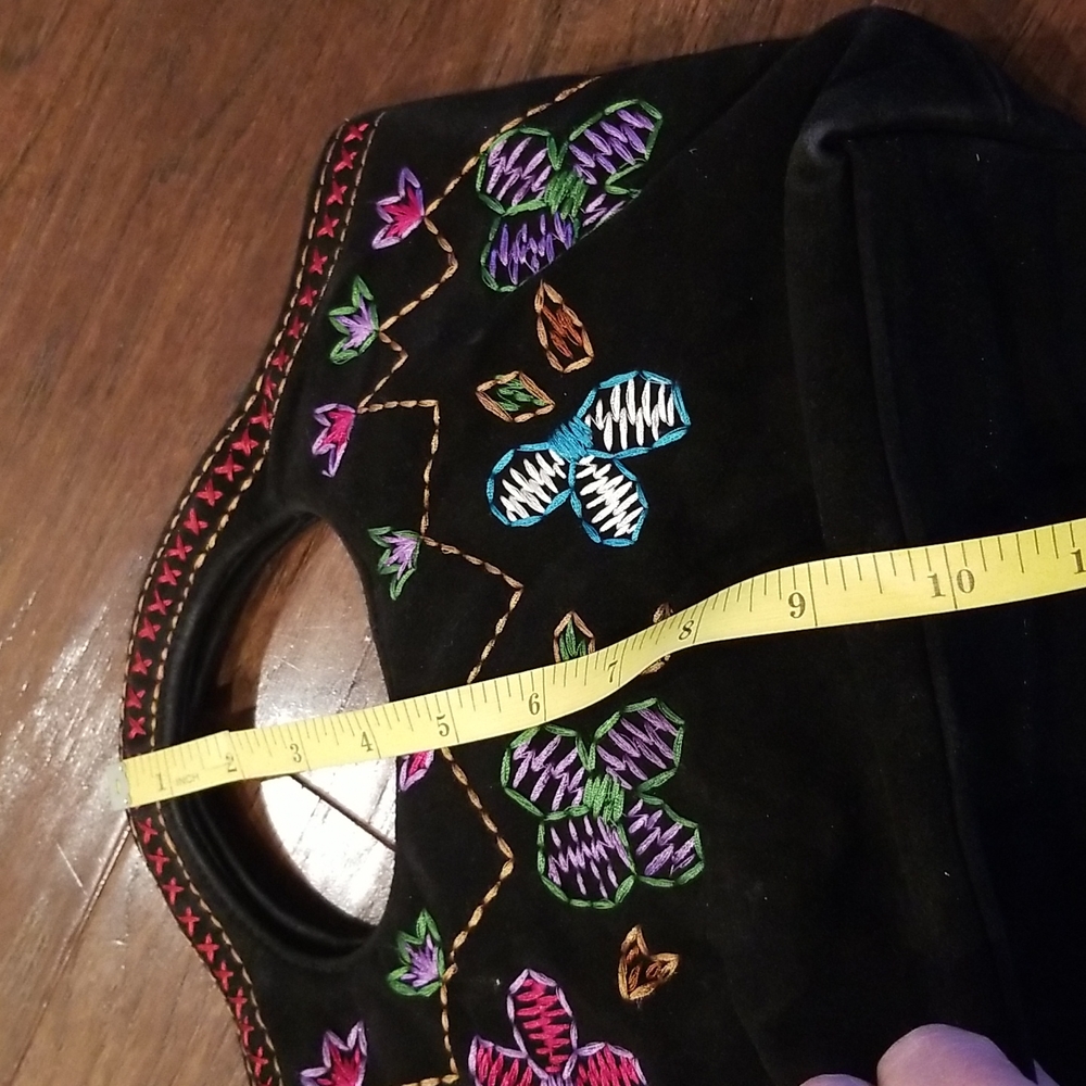 J Renee Black Suede Leather Embroidered Bag - Picture 3 of 12